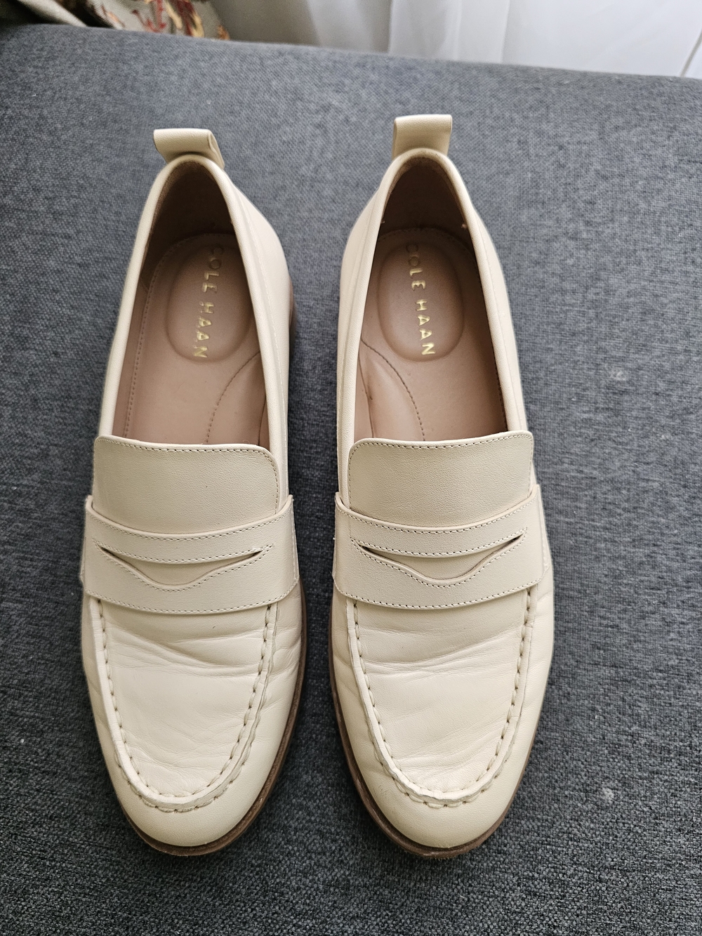 Cole Haan Cream Leather Penny Loafers